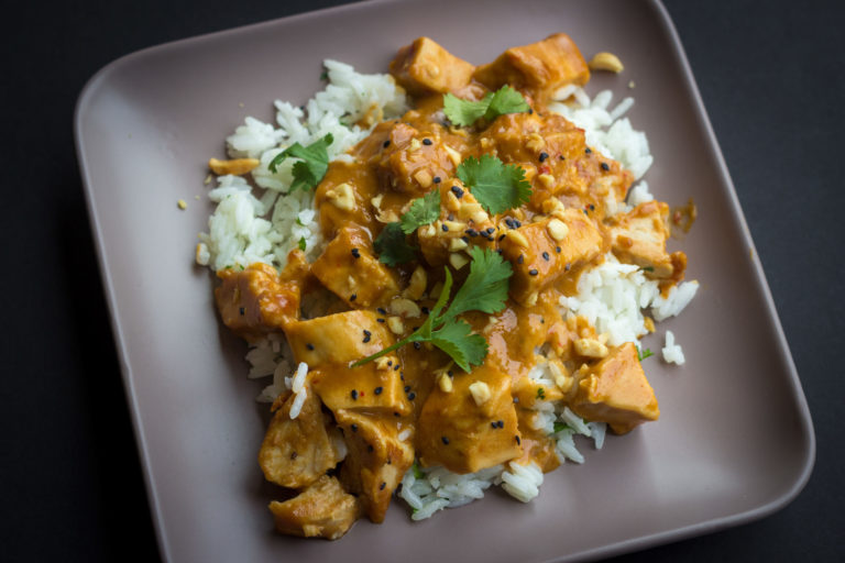 Thai Peanut Chicken with Coconut Rice {GF + Paleo option}